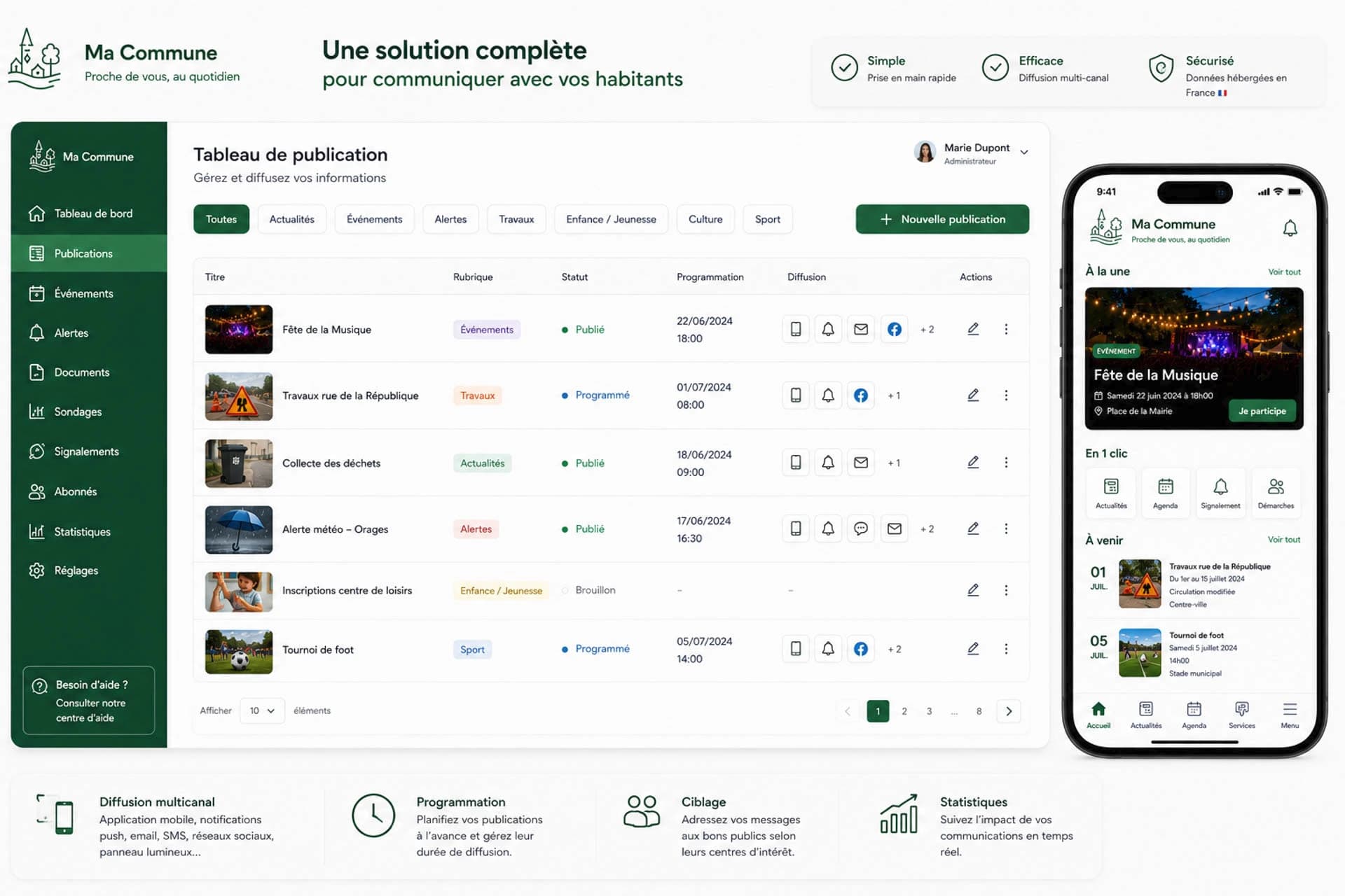 Logiciel communication collectivité : tableau de publication + app