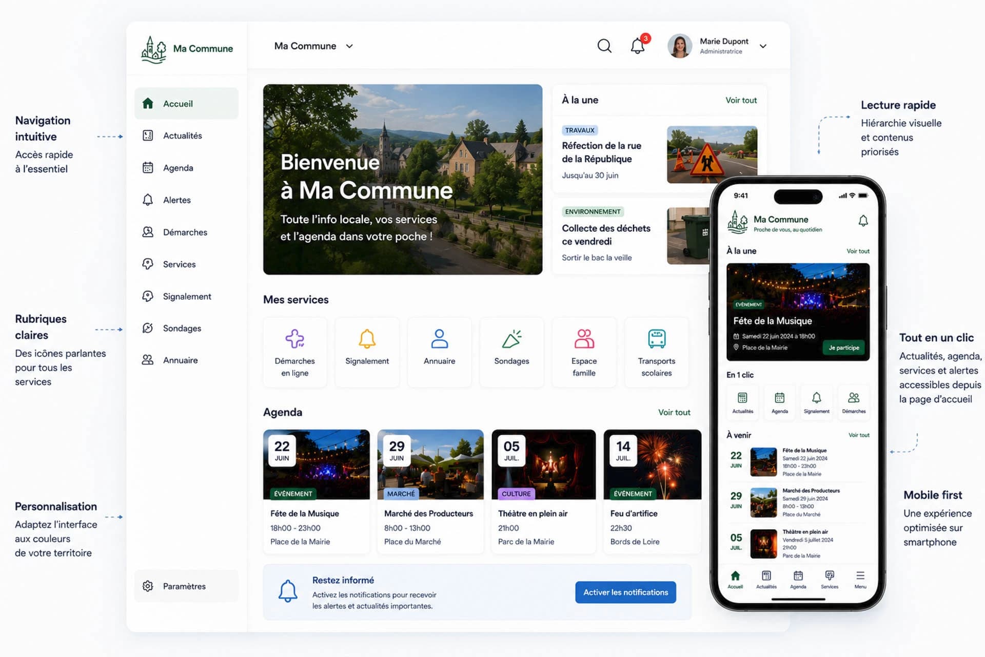 Communication locale modernisée : UX et rubriques claires
