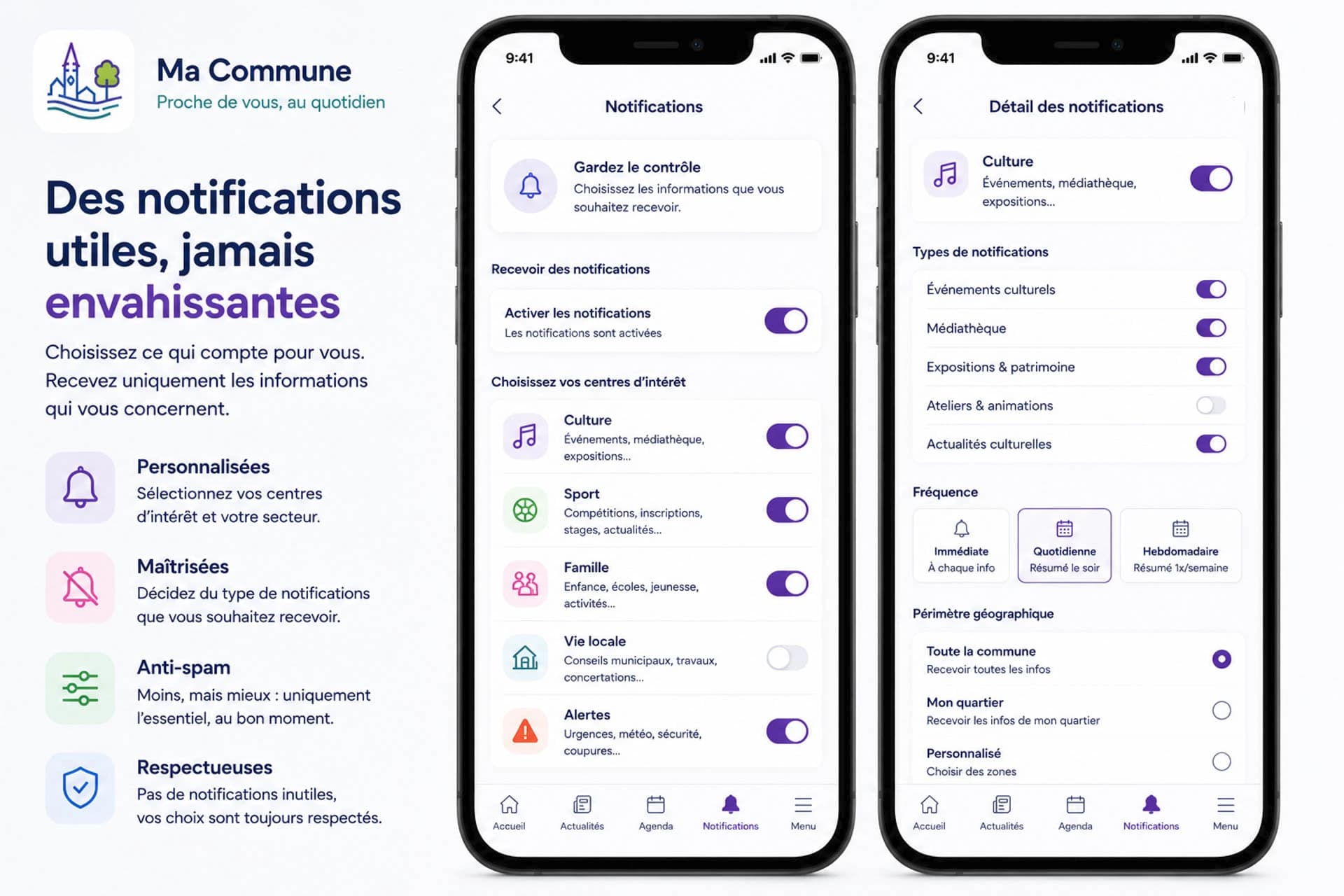 Application en marque blanche avec réglages notifications